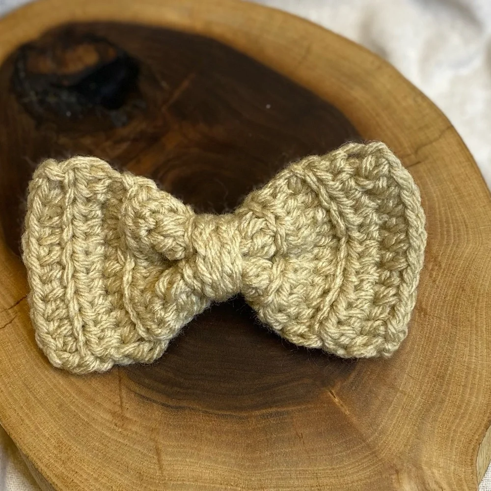 Crochet beige tan color boho hair bow with clasp